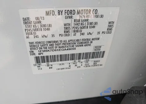 2014 Ford Explorer Xlt from USA, damaged, VIN 1FM5K7D9XEGA49055